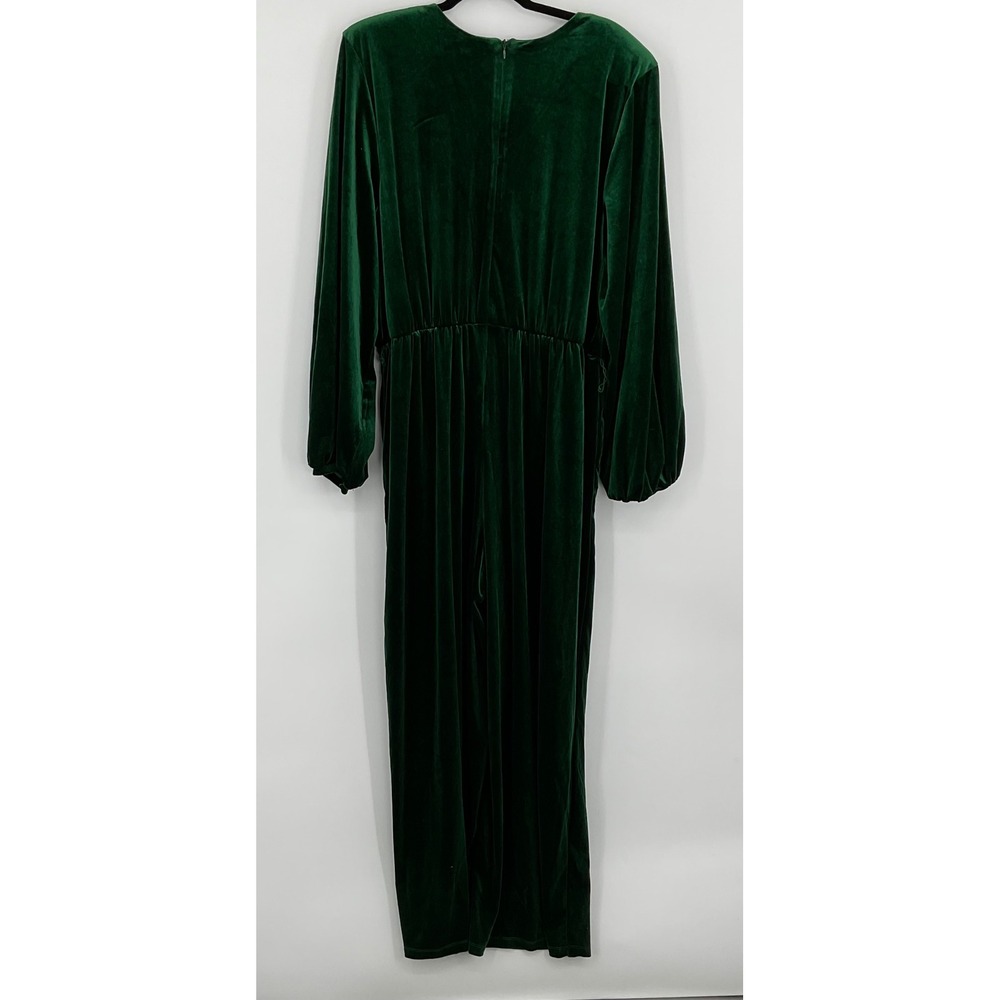 ELOQUII Green Velvet Long Sleeve V Neck romper Elegant Formal Occasion - Picture 3 of 8
